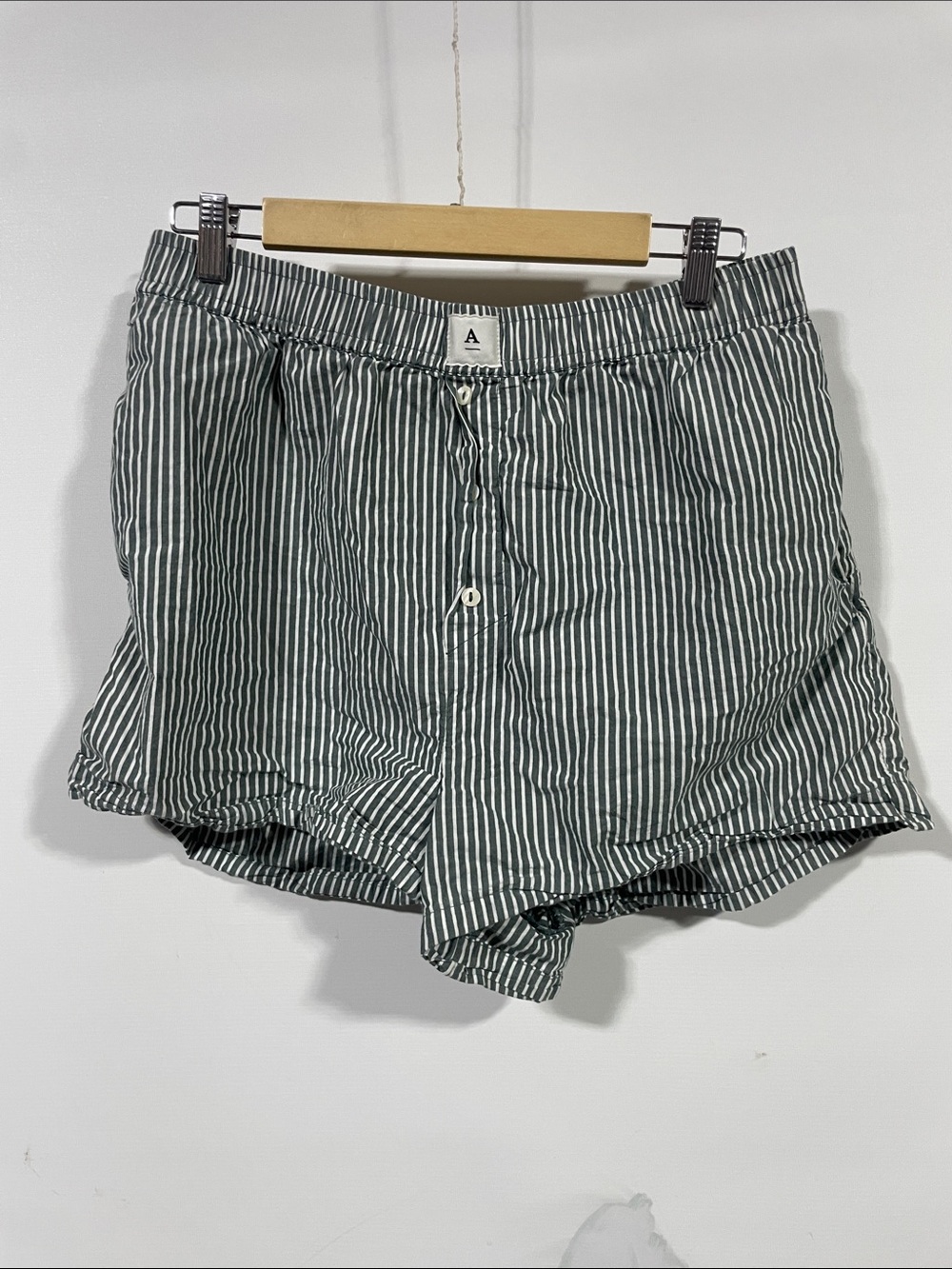 Anthropologie Green and White Vertical-Strip Boxer Shorts